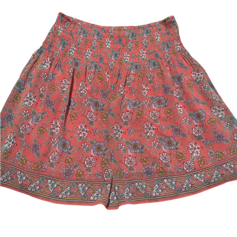 Max Studio Coral and Multicolor Floral Skirt